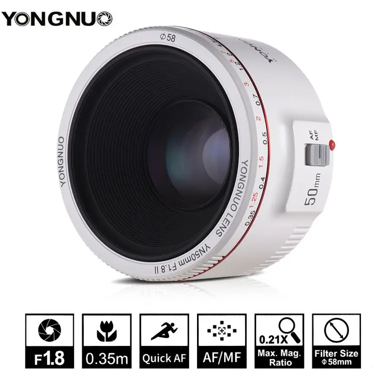 YONGNUO-lente de cámara de enfoque automático YN50mm F1.8 II, objetivo estándar Prime de gran apertura para cámaras Canon EOS 70D 5D2 5D3 600D DSLR