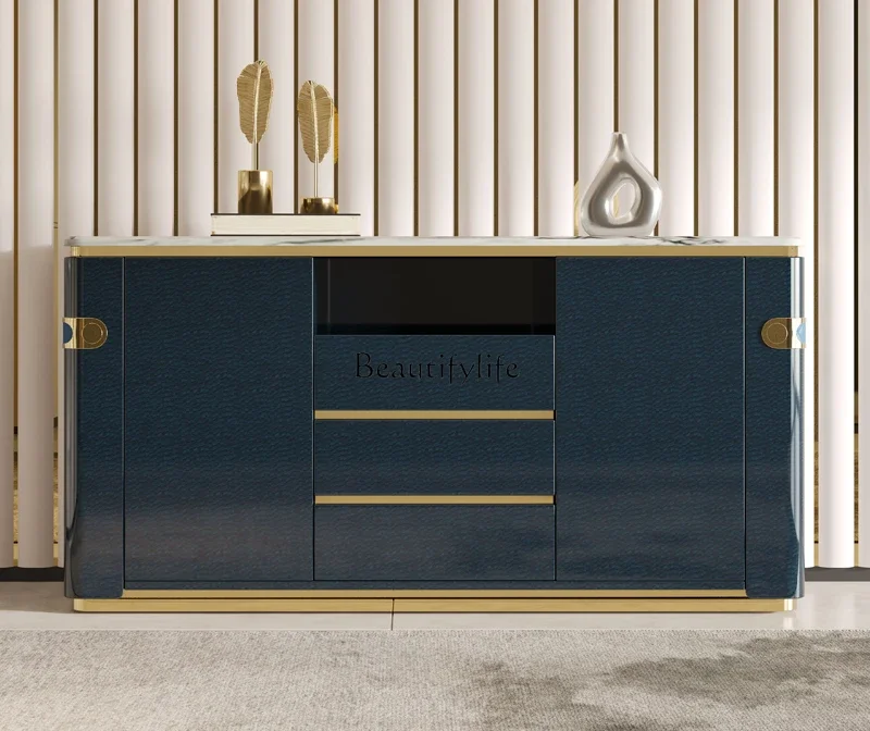 

Italian light luxury dining side cabinet simple post-modern metal locker