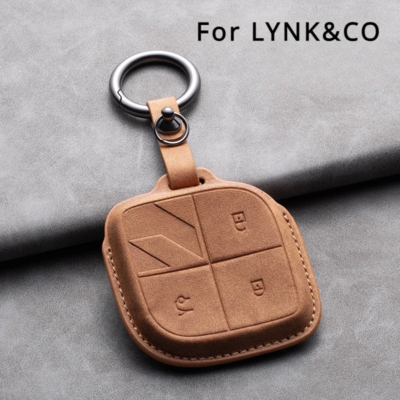 Leather Car Key Case Cover For LYNK&CO 08 2022 2023 2024 LYNKCO 01 02 03 05 06 09 Auto Key Fob Holder Keychain Accessories