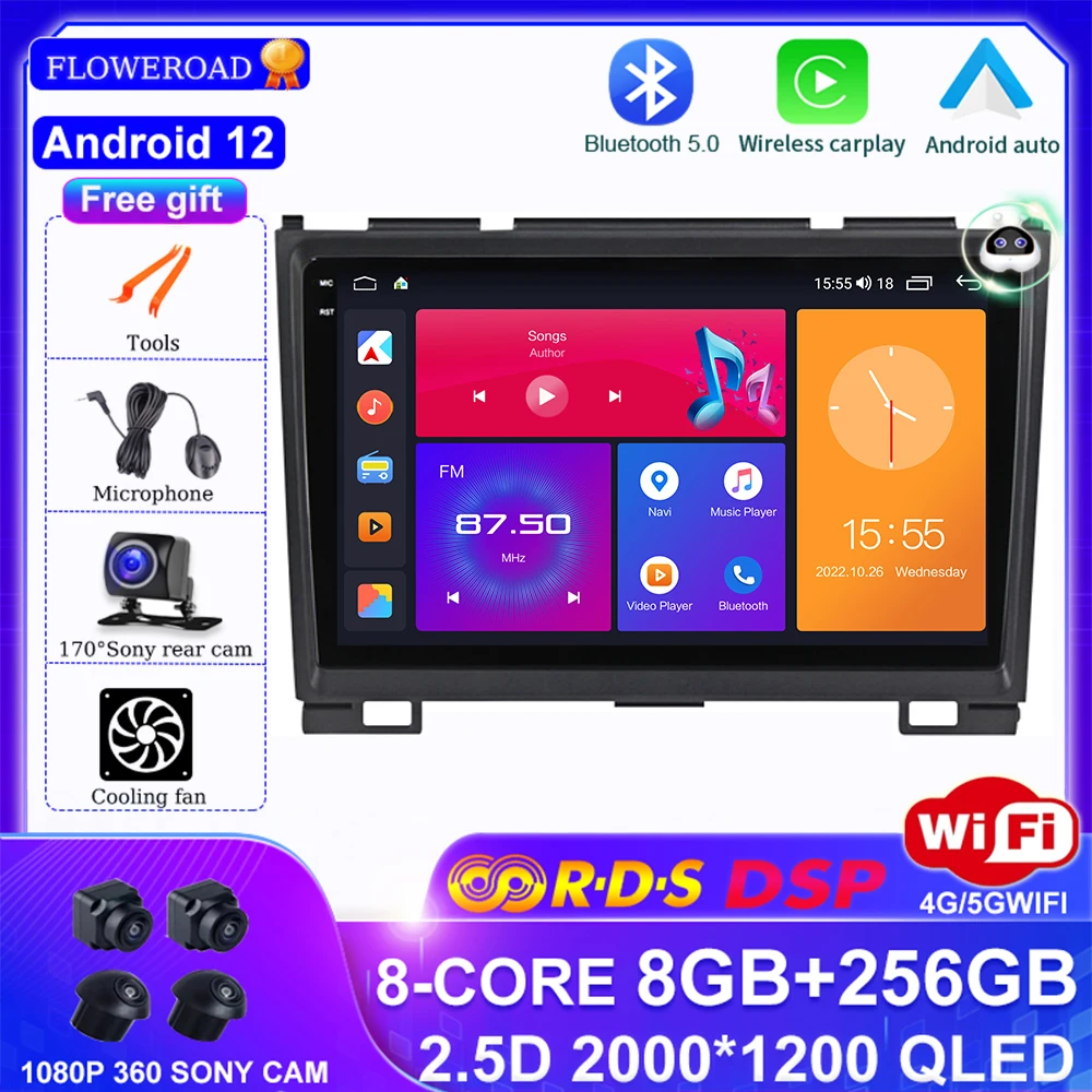 

256G Android 12 For GREAT WALL Hover Haval H3 H5 2011-2016 Car Radio Multimedia Player Navigation GPS carplay auto Android auto