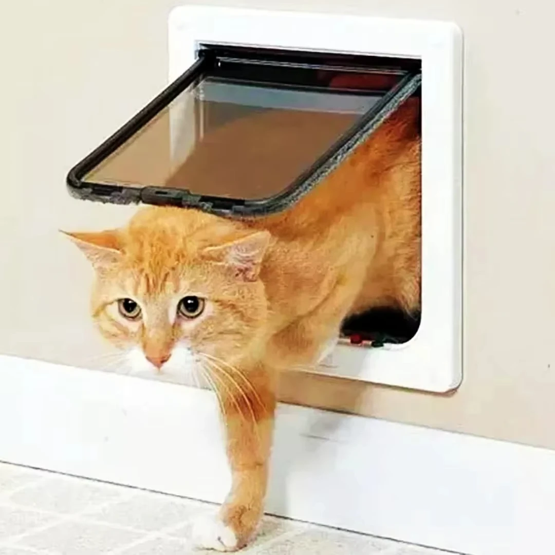 Puerta para perros y gatos con cerradura de 4 vías, puerta para mascotas que permite el acceso libre en ambos direcciones, puerta con abatible para mascotas, puerta para gatos, suministros de seguridad para mascotas