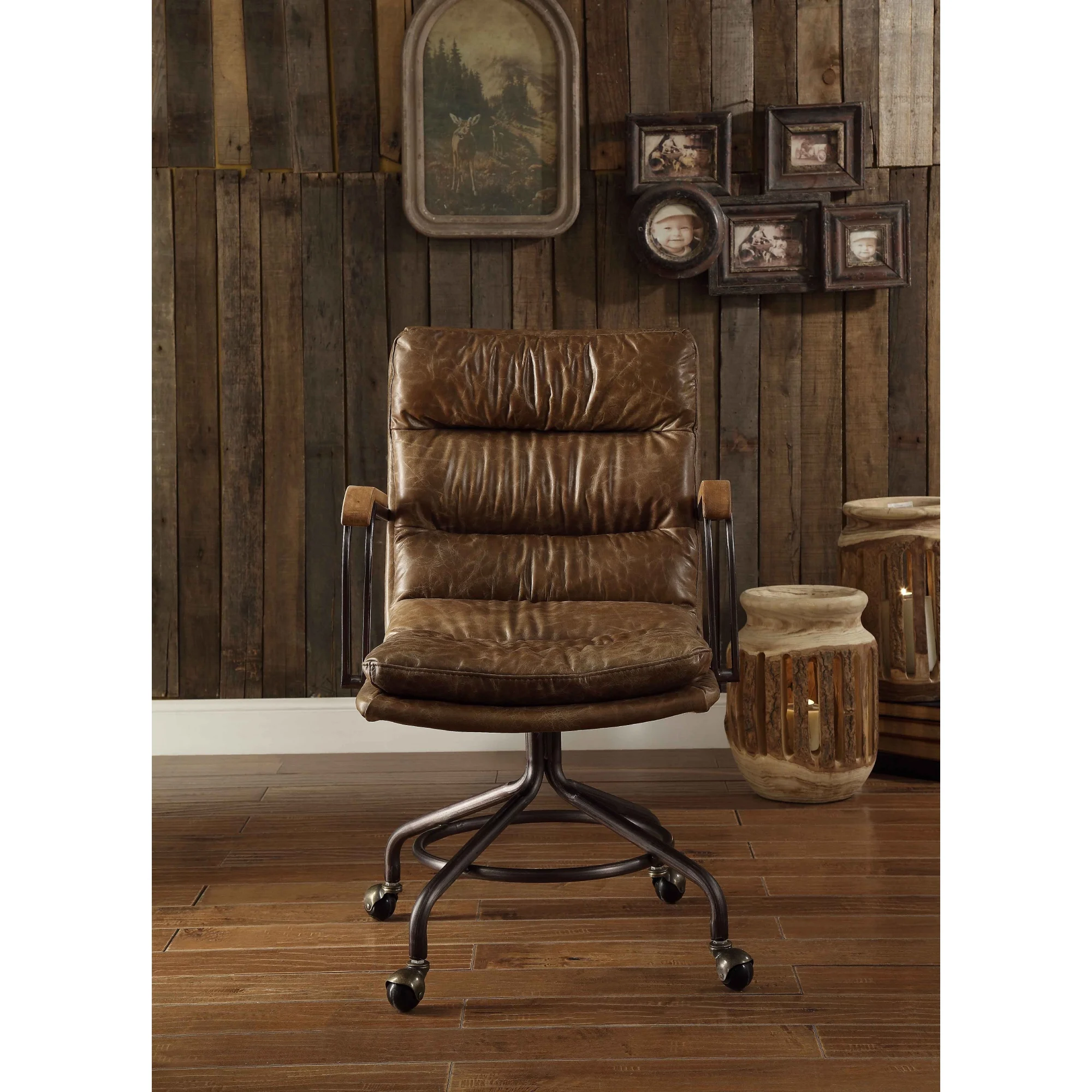 [Flash Sale]Harith Cadeira de Escritório Executivo em Vintage Whiskey Top Grain Leather Swivel Seat (Sem Elevador)[US-W]