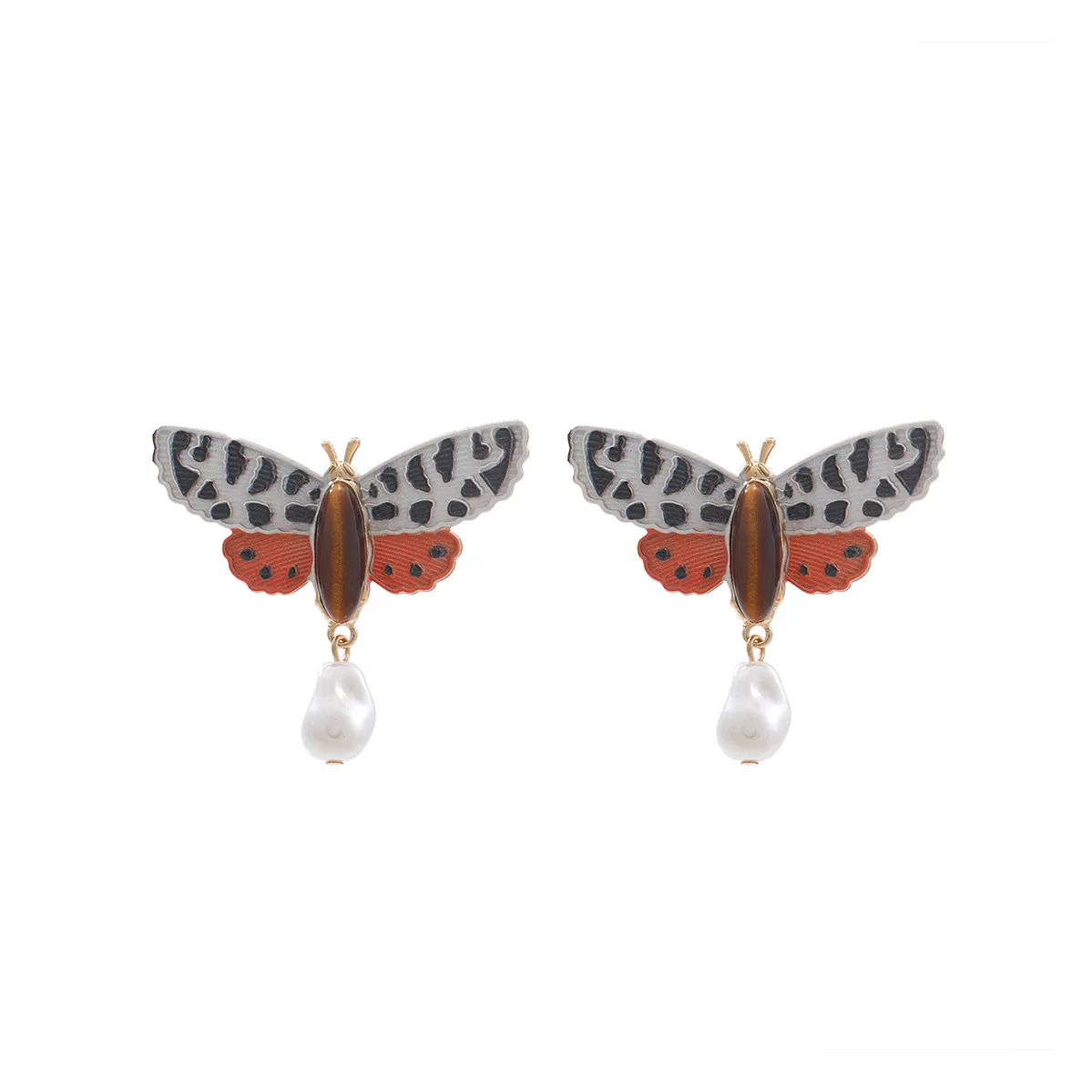 مبالغ فيها العلامة التجارية الكبيرة الخريف ليوبارد طباعة فراشة تقليد اللؤلؤ قلادة الأقراط البوهيمي نمط الرجعية الأقراط