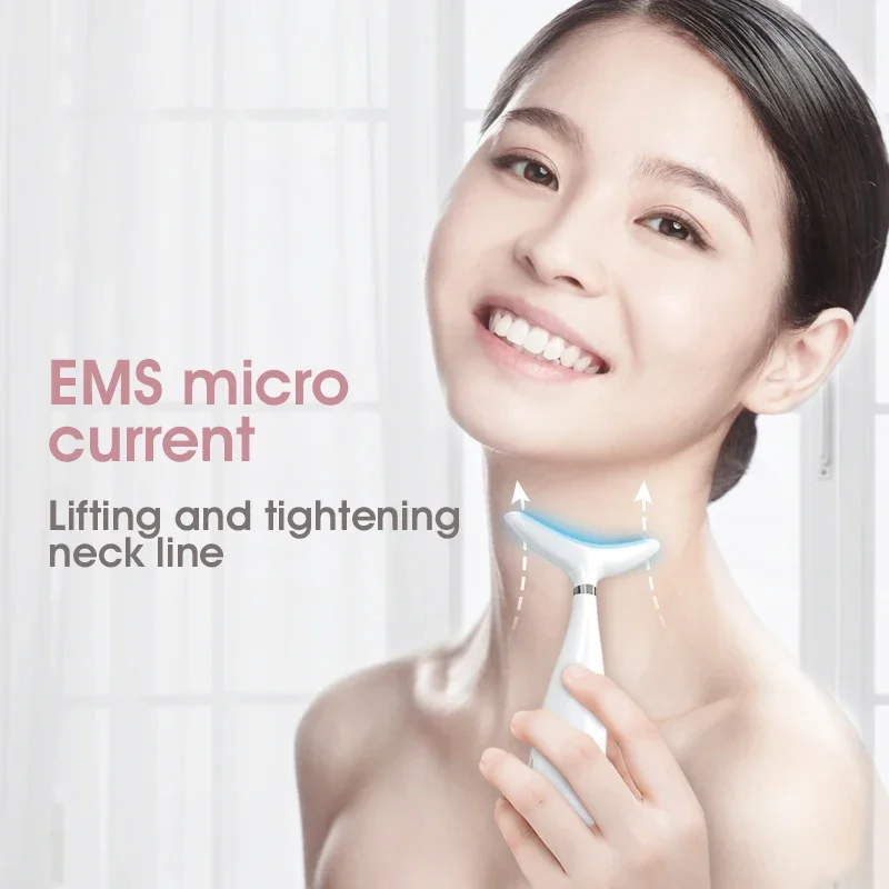 Face Neck Beauty Device EMS Microcurrent LED Photon Firming Rejuvenating Anti Wrinkle Thin Double Chin Facial Massage Skin Care