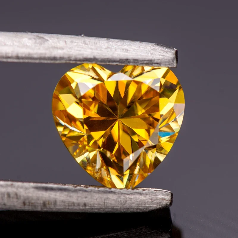 Pedra moissanite em formato de coração, cor amarela dourada para passagem, testador de diamante, charme, materiais de fabricação de joias com certificado gra