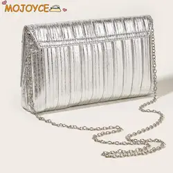 Metallic PU Flap Shiny Dinner Bag Pleated Chic Hobo Bag Wedding Party Women Evening Bag High-end Clutch Purse Ladies Banquet Bag