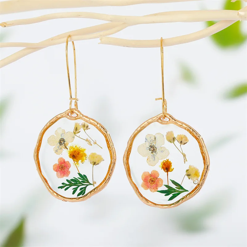 Makersland Dried Flower Earrings for Women Fashion Colorful Real Floral Jewellery Wholesale Resin Flower Drop Earrings Jewelry