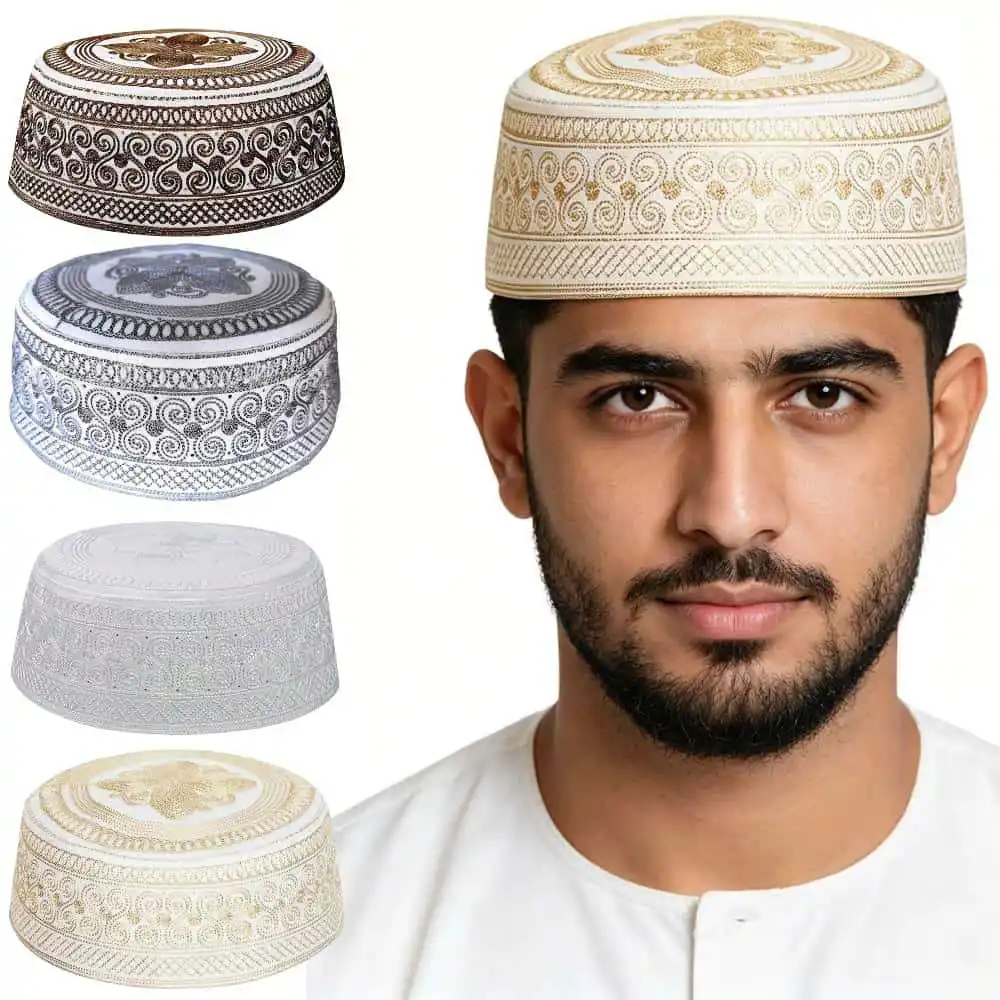 Chapeau rond brodé pour hommes musulmans, Kufi respirant décontracté pour tous les jours, couvre-chef islamique polyvalent et tendance