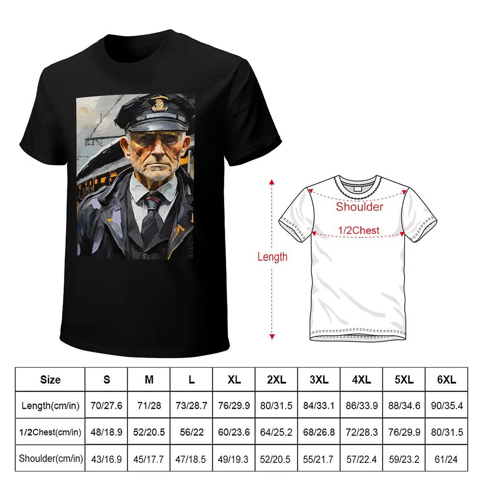 Old Train Conductor Graphic T-Shirt vintage graphic tee plain vintage anime shirt mens fashion