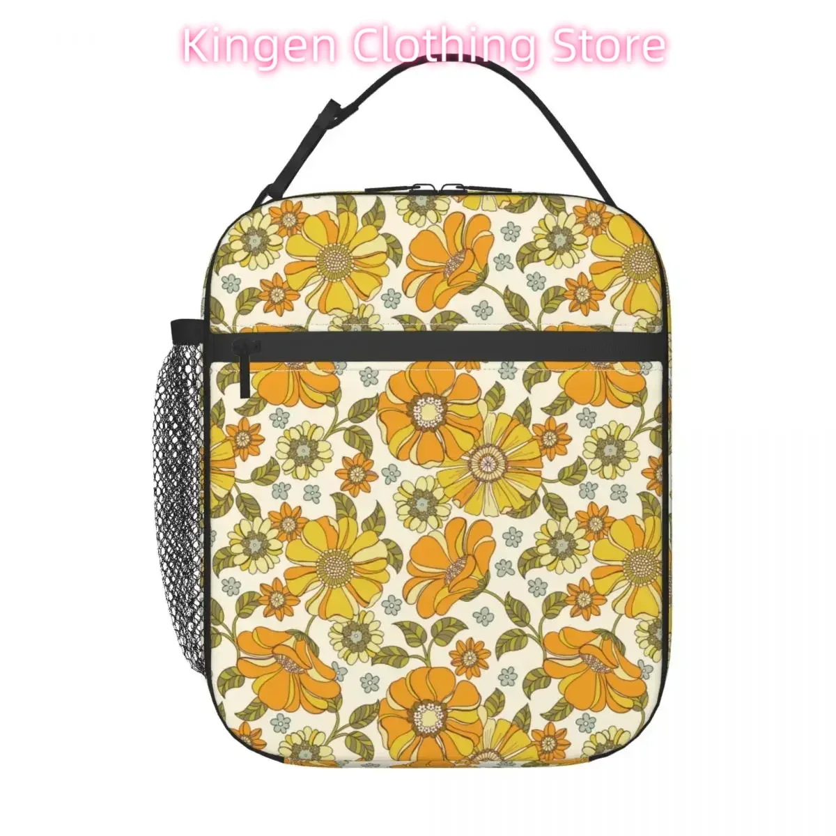 Lunch Box Colorful Floral Daisies Flower Product Retro 70s Style Storage Food Box Ins Style Thermal Cooler Bento Box For School
