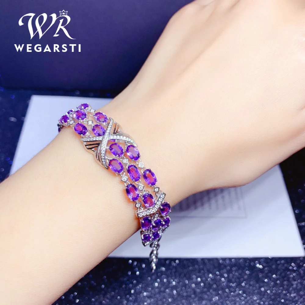 WEGARSTI Light Luxury Amethyst High-end Jewelry High Carbon Diamond Olivine Wedding Engagement Bracelet For Women Silver Jewelry