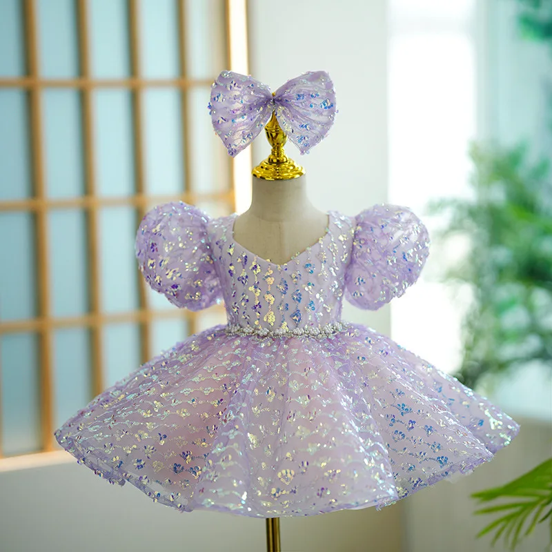 Poinrobe tutu à fleurs pour filles, jupe à paillettes, robe de princesse, fête d'anniversaire, première communion, mariage