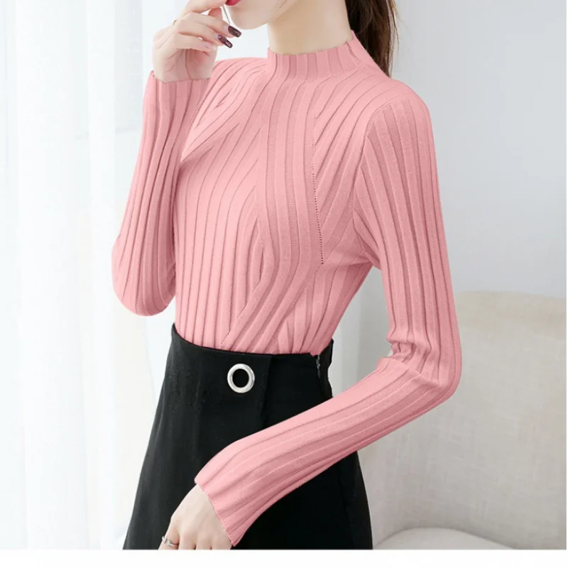 Autumn Knitted Casual Sweater Women Warm Pullover Winter Long Sleeve Office Jumper Sweater Slim Solid Striped Sweaters 17041