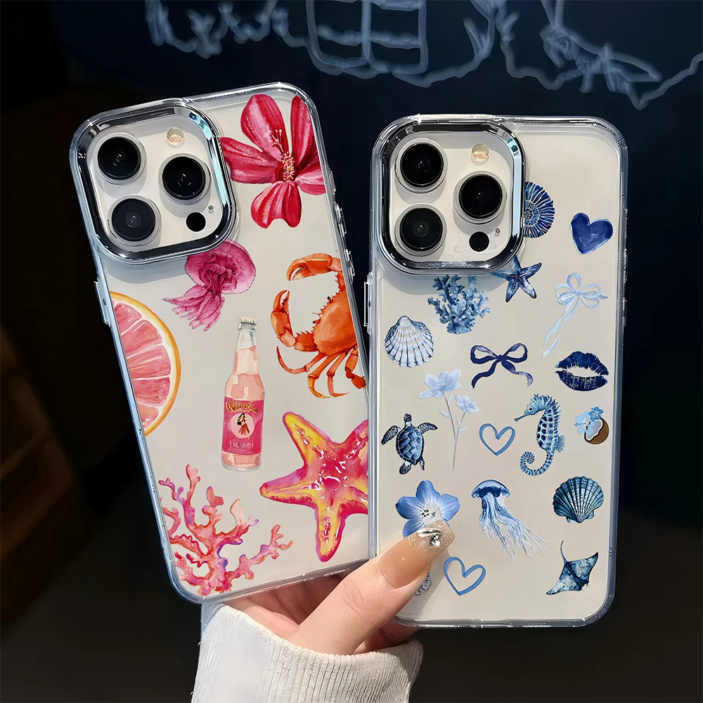 Luxus Seestern Korallen Quallen Muster Telefon Fall Für Google Pixel 10, 9, 8, 7, 8A 9A XL Pro 4G 5G Transparente Silikon Zurück Abdeckung