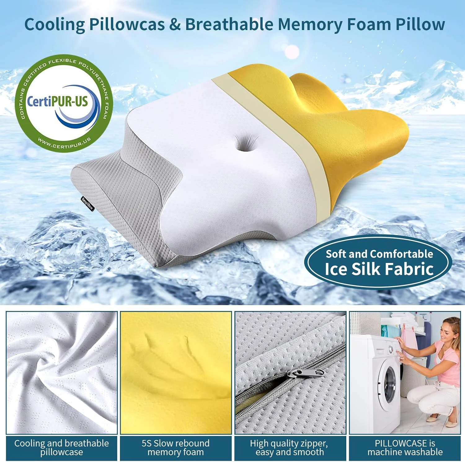 Cervical Pillow Ergonomic Neck Support Pillow Relief Odorless Orthopedic Contour Memory Foam Pillow Bed for Back Stomach Sleeper