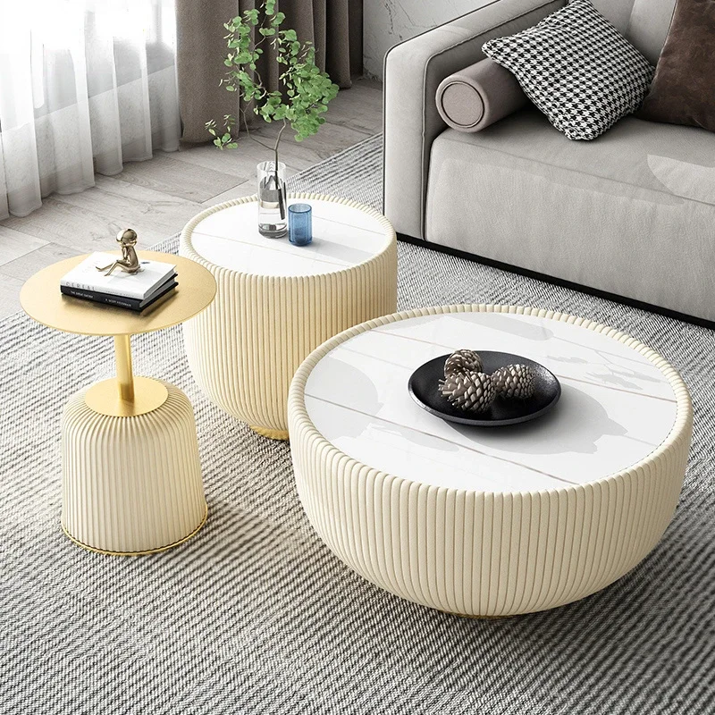 Light Luxury Stone Plate Size round Tea Table Combination Model Room Small Apartment Home Designer Model round Brick Table