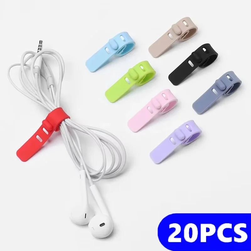 20 pçs cabo de silicone cinta fio organizador fones de ouvido mouse usb cabo organizador reutilizável fixação cabo laços para escritório em casa