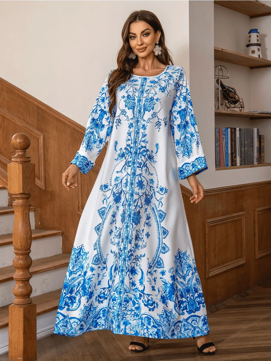 Eid-Abaya musulmana para mujer, vestido de fiesta con cuentas de diamantes, Abayas árabes de Dubái, Jalabiya, caftán, bata larga, 2024