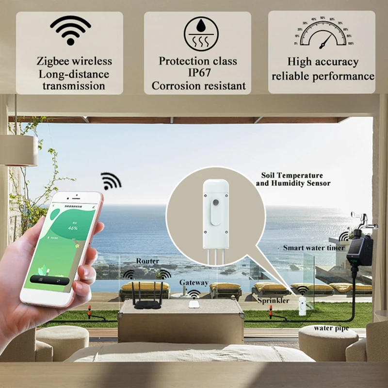 Tuya Zigbee Wireless Soil Moisture Meter With Solar Automatic Waterer For Garden Plastic