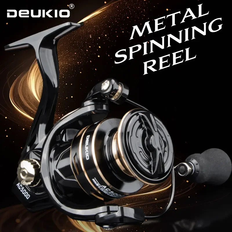 Carrete de Pesca DEUKIO, Carrete Giratorio Serie 2000-7000, Bobina de Metal, Carrete para Agua Salada y Agua Dulce, Carrete para Pesca de Carpa, Herramientas de Pesca