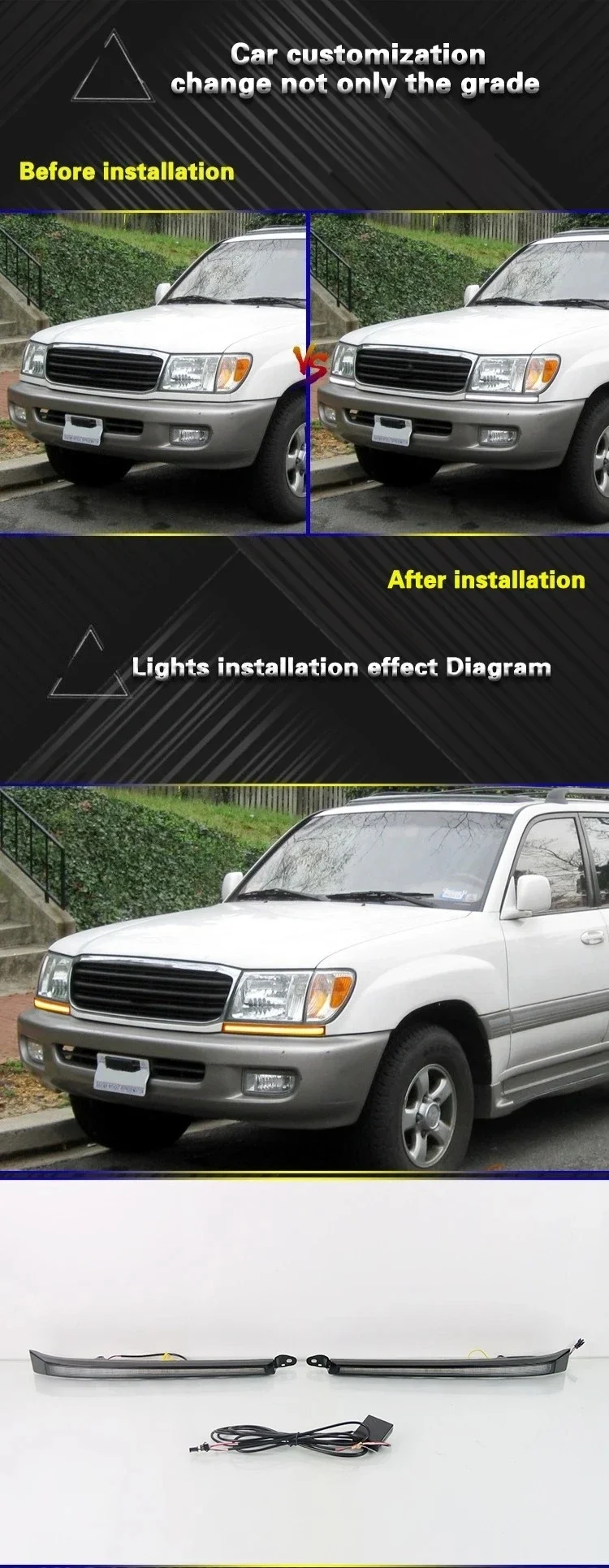 LED Daytime Running Light Dynamic Turn Signal Headlight Decor DRL For Toyota Land Cruiser 4500 4700 LC100 FZJ100 UZJ100 98-07 detail image 1