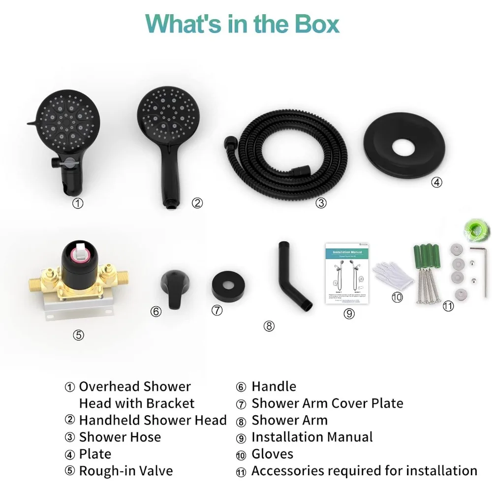 6-Spray Shower Faucet 3-Way Combo Shower Head and Hand Held Shower Separately or Together Showers for the Bathroom Rainfall Set