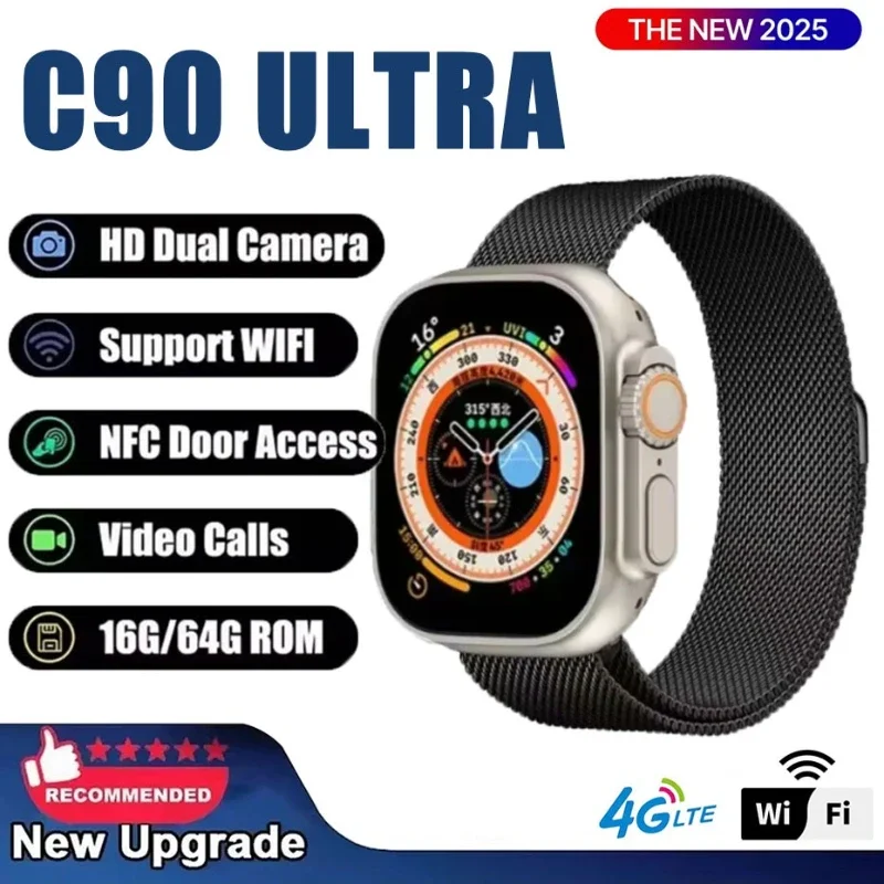 

c90 ultra 5G Сетевая SIM-карта 2,1 дюйма Amoled GPS WIFI Global Call Смарт-часы для мужчин Ultra s10 Android 9.0 Smartwatch prime