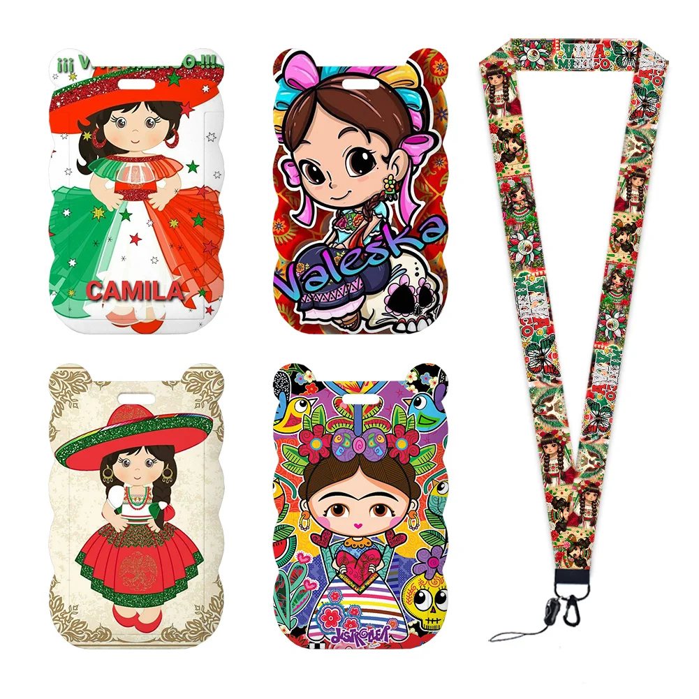 Cartoon Mexico Style Cute Card Holder Keychain Work Card Badge Holder Bus School Student Card Case Accessories