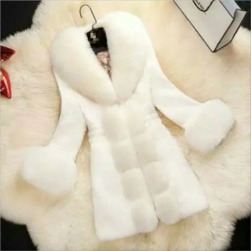 Faux Fur Coat for Women's Fashion High-end Faux Rabbit Fur Coat 2024 New Women's Coat Medium Length New Large Fur Collar Coat