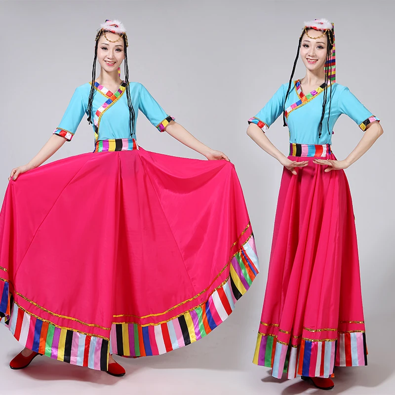 Chinese Traditional Costume Stage Dance Wear Folk Costumes Performance Festival Tibetan Outfit Long Skirts Women Dancing Skirts