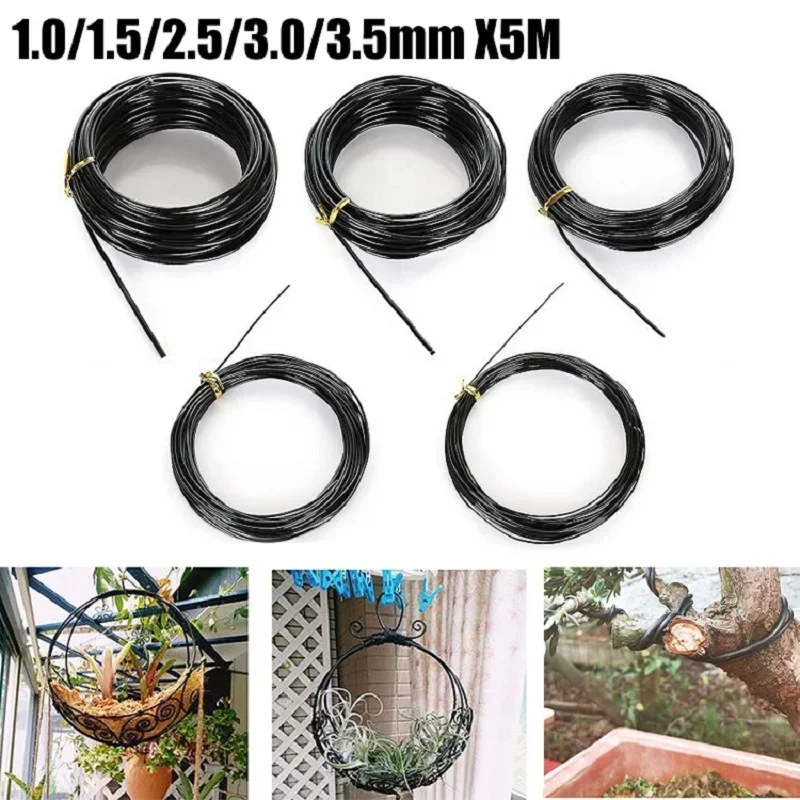 0.8mm 1.5mm 2.5mm 3.0mm 3.5mmx5meters Black Bonsai Wire Anodized Aluminum Bonsai Training Wire Garden DIY Tools for Plant Shapes