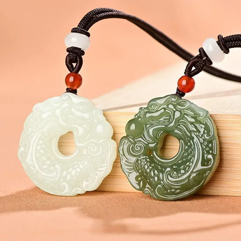 

Chinese style retro dragon-shaped carved Hetian jade safety buckle jade pendant personalized jade pendant for men and women