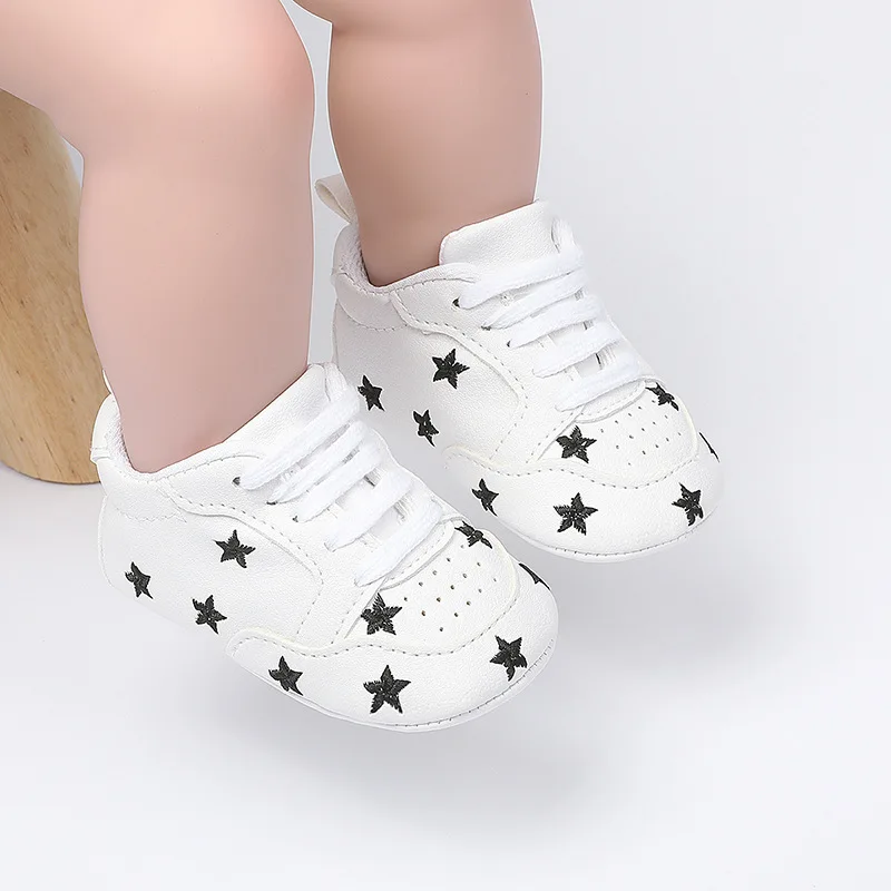 Casual Children's Shoes For Boys and Girls PU Leather Shoes Embroidered With Heart-Shaped Stars Soft Soled Children's Shoes 0-18