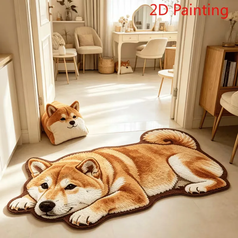 VIKAMA Plush Irregular Rug Simulation Lying Husky Cute Pet Mat Bedroom Bedside Living Room Sofa Home Decor Carpet