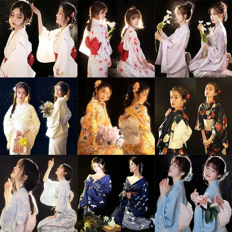 Sakura girl kimono dress Japanese style yukata bathrobe women floral print haori Japan uniform cosplay costume party short gown