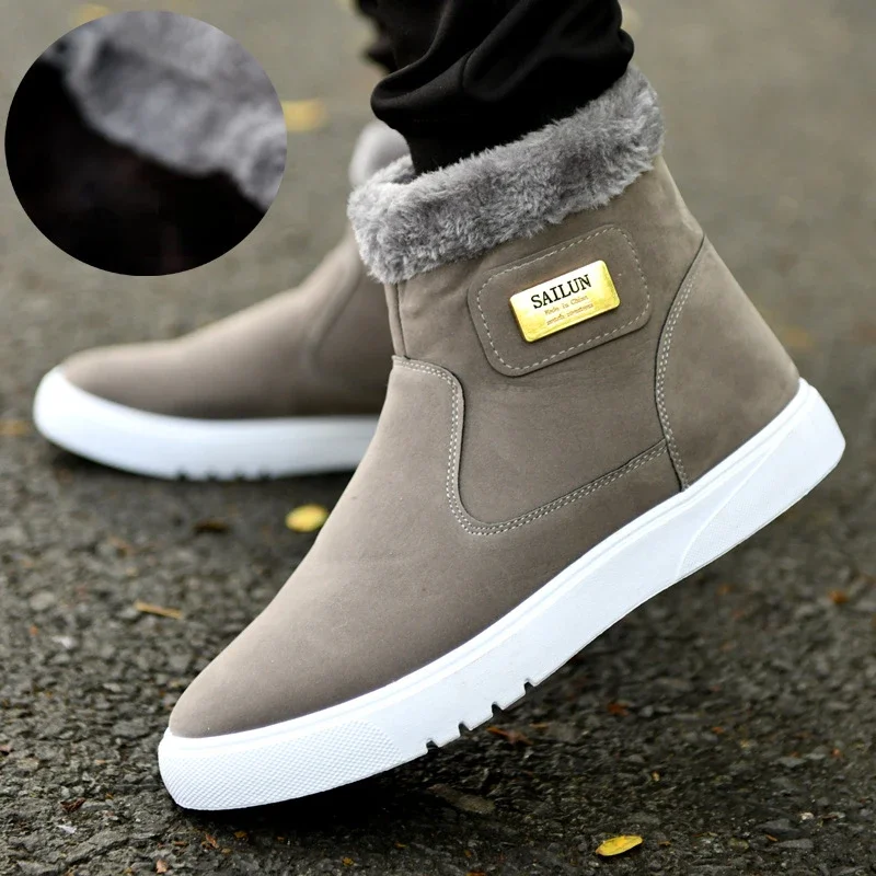 Winter Plush Warm Men's Snow Boots Men Ankle Boots Brand High-top Casual Leather Shoes for Men Comfortable Zapatos Para Hombres