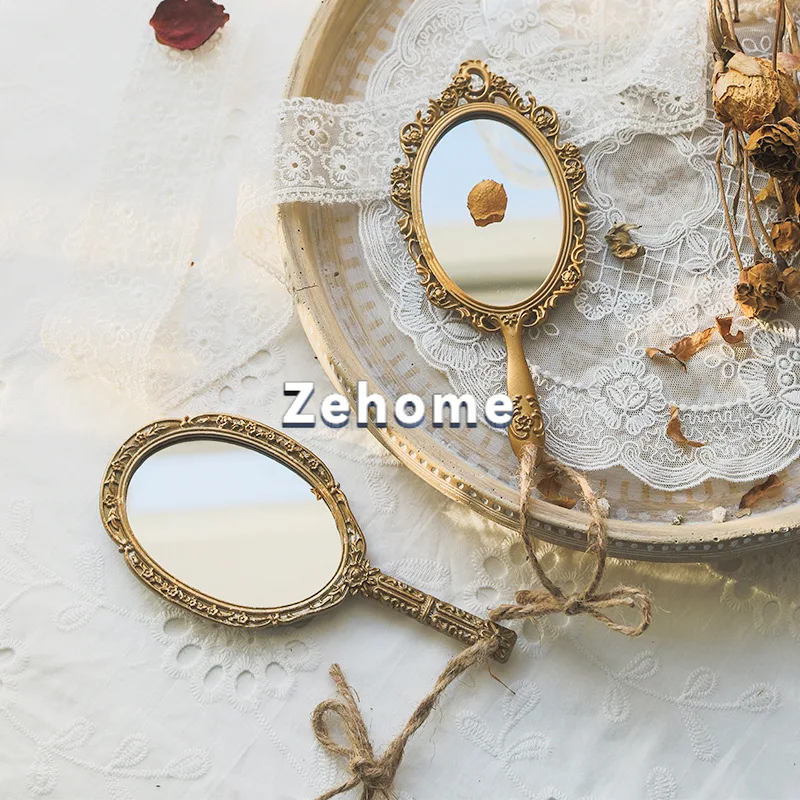 You can live French retro handheld mirror handle princess portable makeup mirror decoration exquisite small mirror female hand