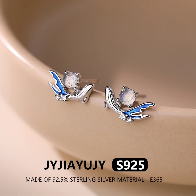 

JYJIAYUJY 100% цельно оригинальные серьги-гвоздики из стерлингового серебра S925, инкрустированные китом лунными камнями, элегантный подарок для женщин, используйте E365