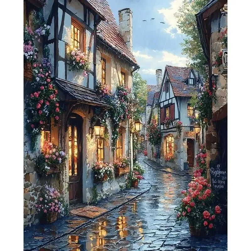Diy Paint By Number Kits Adults Oil Painting Package Drawing By Numbers Home Wall Decor  Street Scenery Canvas Picture