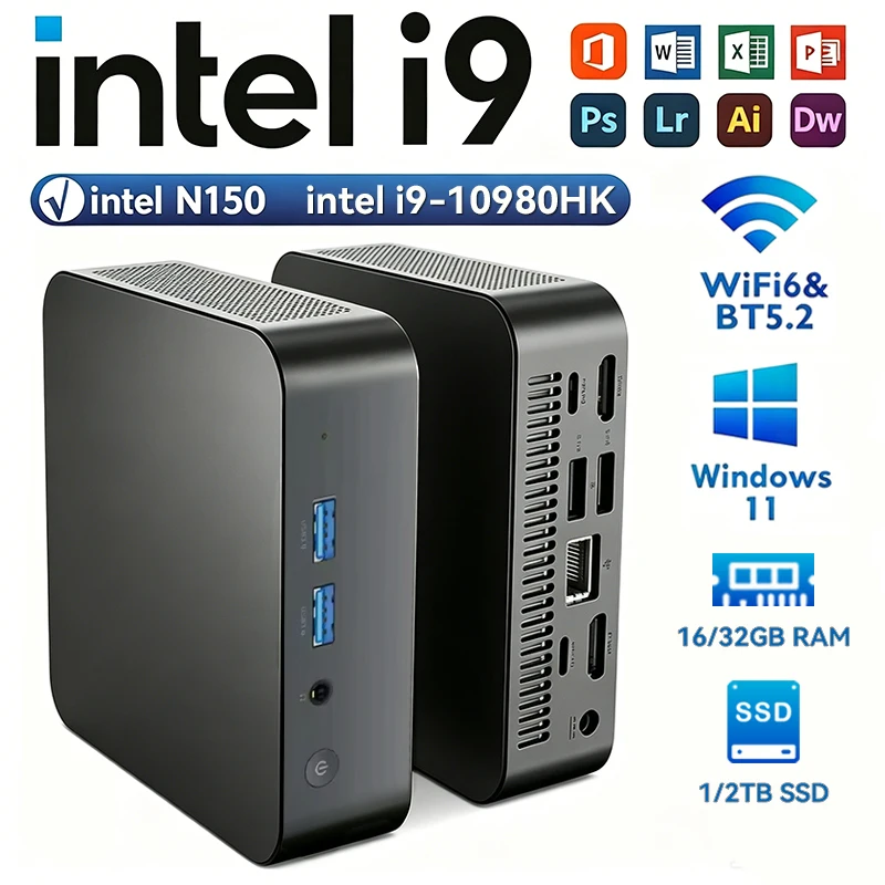

Mini PC Computer intel Core i9 10980HK N150 PC Windows 11 Pro Gamer 16GB RAM 1TB M.2 SSD 4K HD WiFi6 BT5.2 Mini Desktop Computer