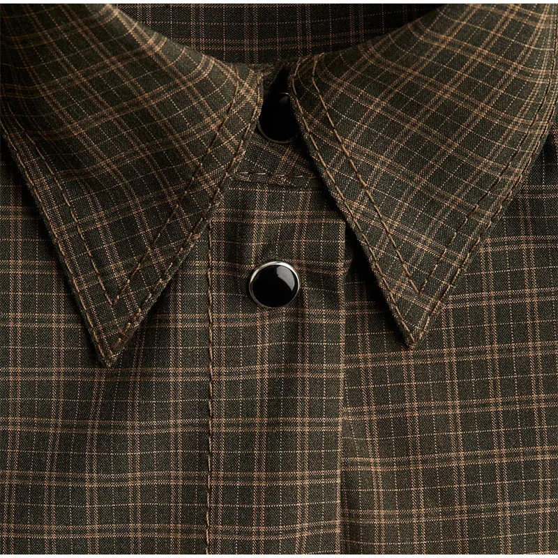 Frauen Vintage Plaid Blusen Einreiher Schulter Pad drehen-unten Kragen Langarm-shirt Alle-spiel Büro Dame herbst Shirts – Detail 2