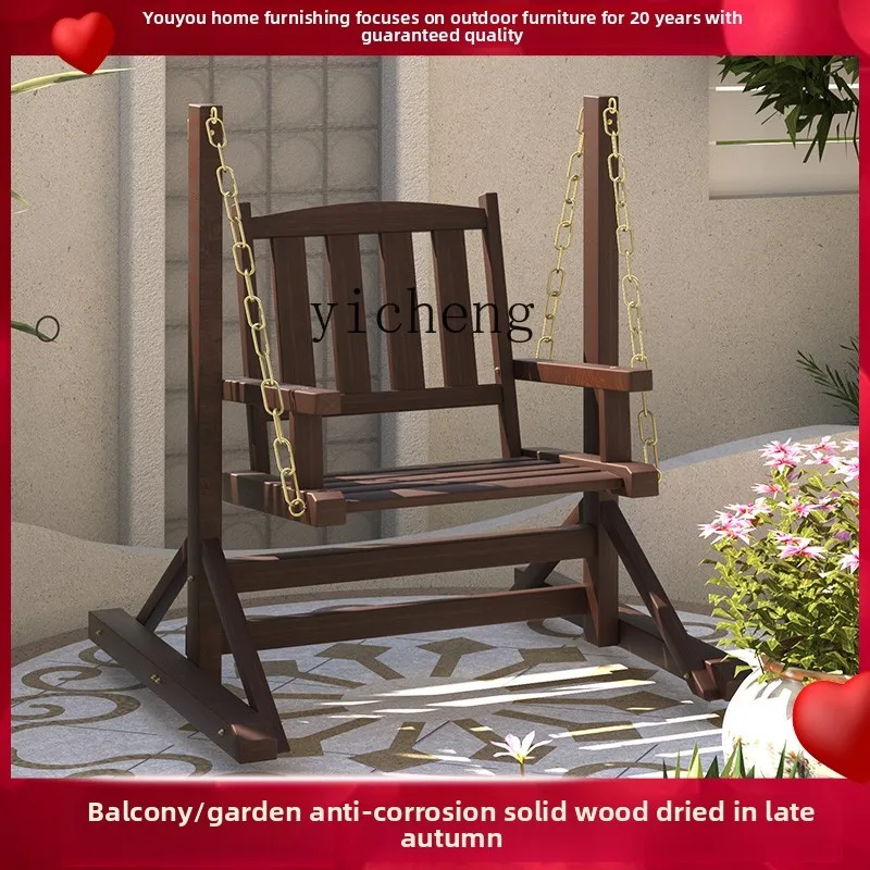 JJ  Swing Chair Outdoor Courtyard Garden Balcony Outdoor Rainproof Antiseptic Wood Single Rocking Chair Internet celebrity