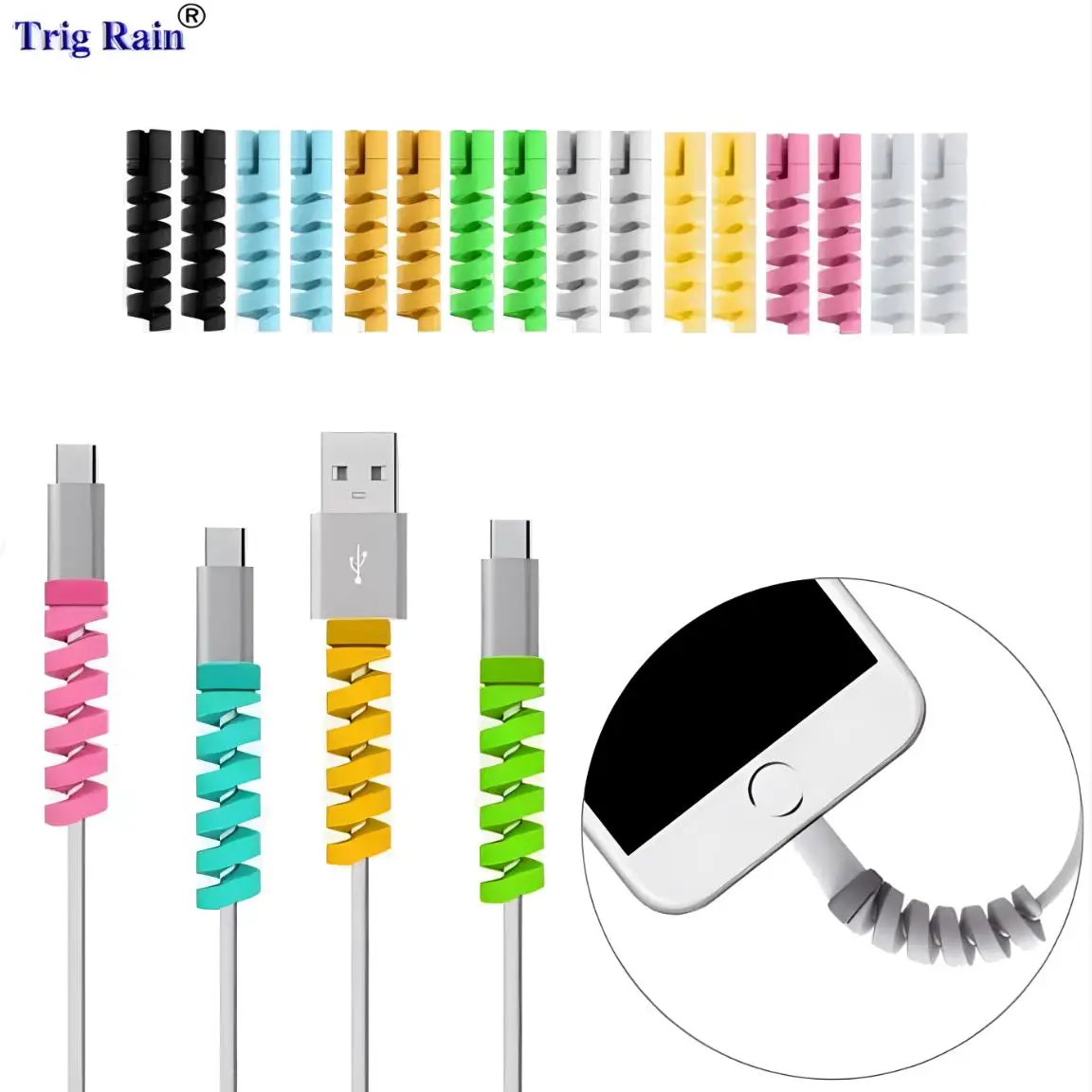 Cable protector Data Line Silicone Spiral Bobbin winder Protective For iphone Samsung Android USB Charging earphone Case Cover