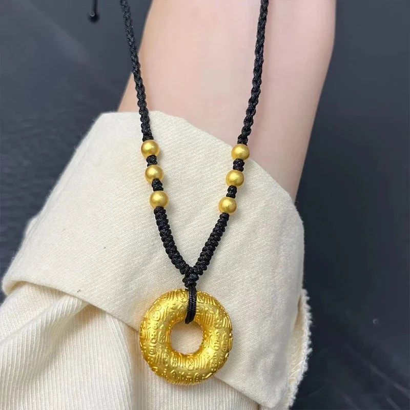100% 18k Gold Color Pendant for Women Men Real Yellow Gold Color Concentric Safety Buckle Pendant Fashion Jewelry Gifts