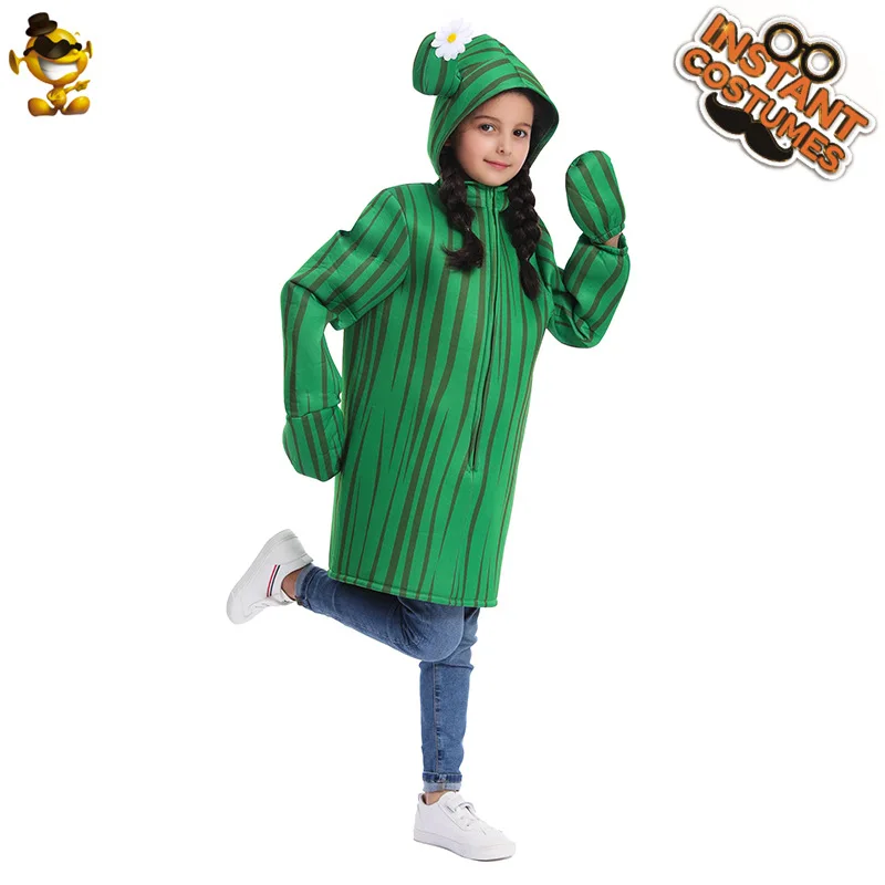 Hot Sale Cartoon Character Plants Funny Cactus Cosplay Cute Green Jumpsuit Costume Halloween for Kid