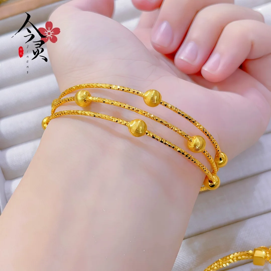 

Luxury 24K 9999 Pure Gold real gold Women's gold shop with fashion three-line cat's eye woven bracelet