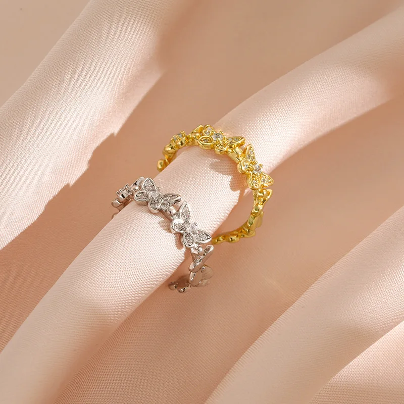 

Women's Butterfly Moissanite Open Ring, 1.6mm & 1.0mm Round Cut Adjustable Band (US 5-9), Copper Stackable Statement Jewelry Gif