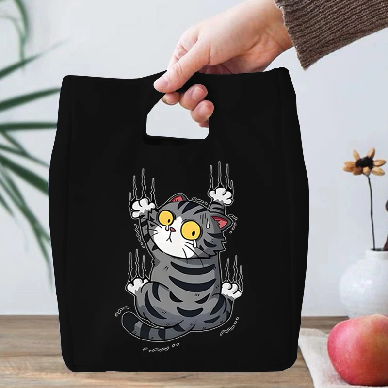 Kawaii Cartoon Cat Print Girls Insulation Bags Cartoon Cat Gift Portable Lunch Bag Kids Cute Animal Lovers Essential Lunch Bags