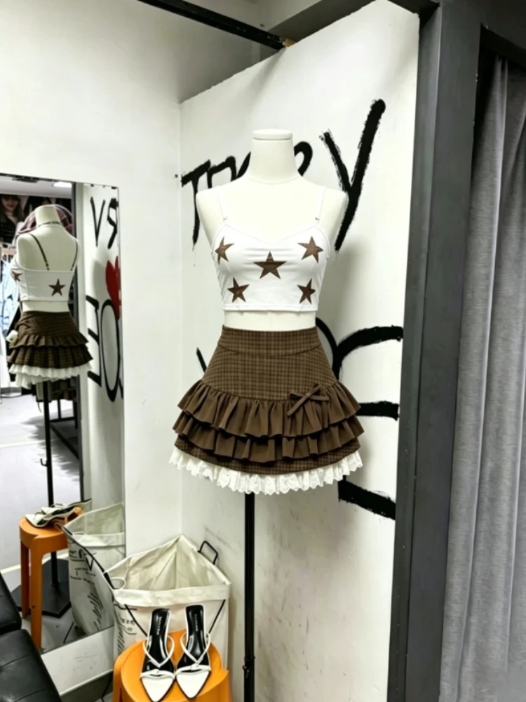 

Ladies Rivet Decor Belt Denim A-line Mini Skirt Y2K Harajuku High Street Style 90s Hot Sexy Short Skirt Summer Daily Casual Wear