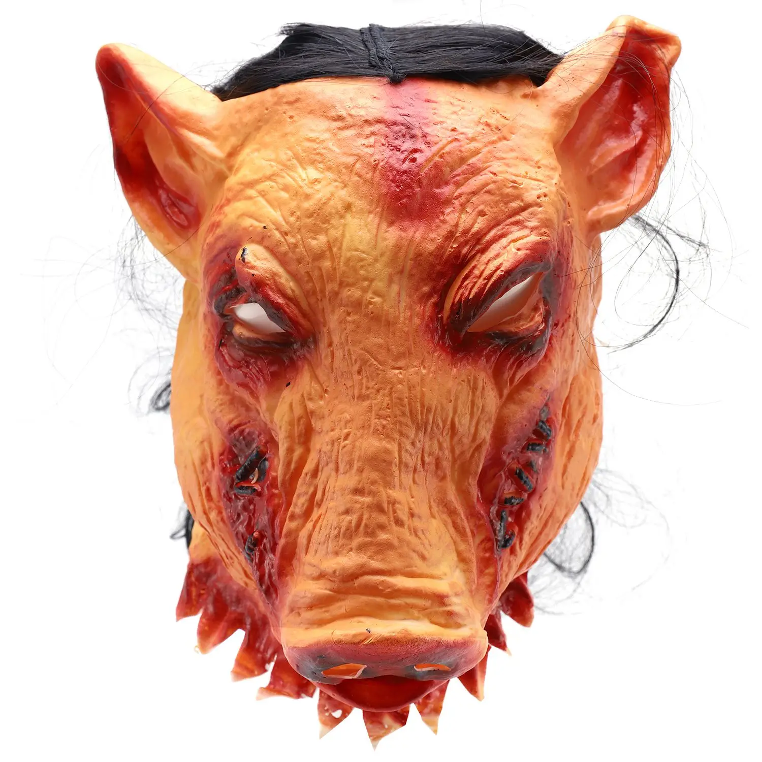 Halloween Scary Masks Novelty Pig Horror with Hair Masks Caveira Cosplay Costume Realistic Latex Festival Supplies Mask